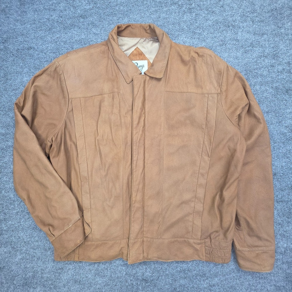 Vintage REMY Leather Jacket Mens 44 Brown Bomber Full Zip Lined USA